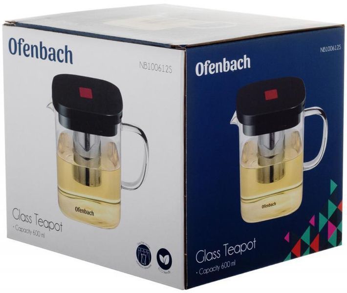 Чайник скляний заварювальний Ofenbach 600 мл зі знімним ситечком (0612s) NB-100612S фото