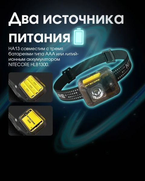 Налобний ліхтар Nitecore HA13 з білим та червоним світлом 350лм 3xAAA USB-C (7 режимів) L712587 фото
