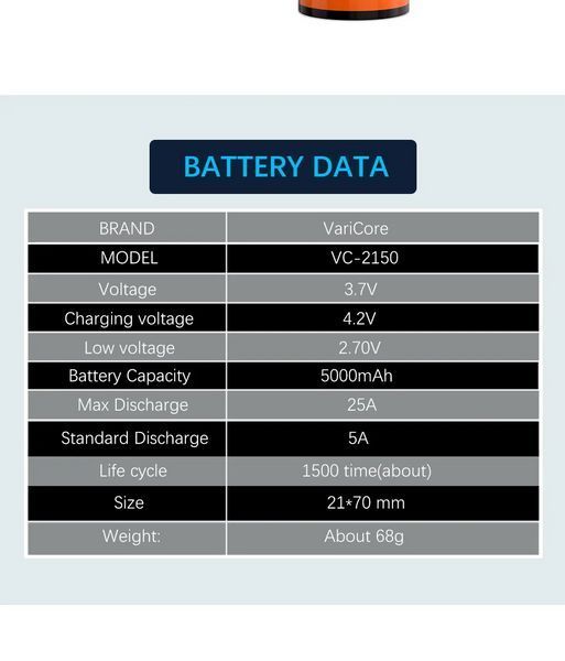Аккумулятор 21700 VariCore VC-2150 5000mAh 3.7V B промышленный 25A L719433 фото