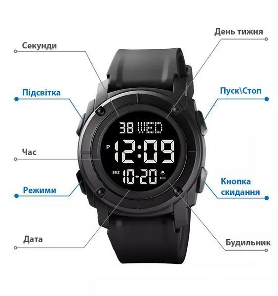 Мужские спортивные наручные часы Skmei 1853 Черные с черным циферблатом L707865 фото
