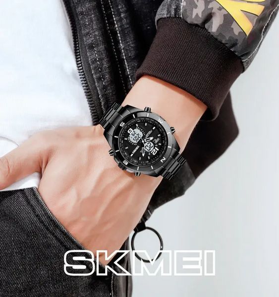 Чоловічий наручний годинник Skmei 1670 (Чорний з білим) L9007202 фото