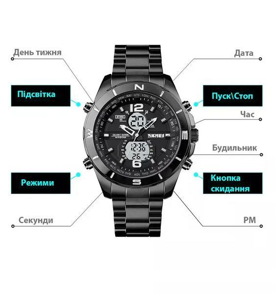 Чоловічий наручний годинник Skmei 1670 (Чорний з білим) L9007202 фото