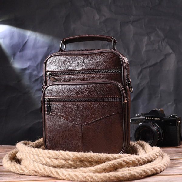 Удобная мужская сумка с ручкой кожаная 21276 Vintage Коричневая b21276 фото