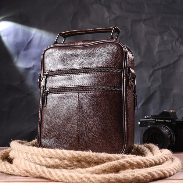 Удобная мужская сумка с ручкой кожаная 21276 Vintage Коричневая b21276 фото