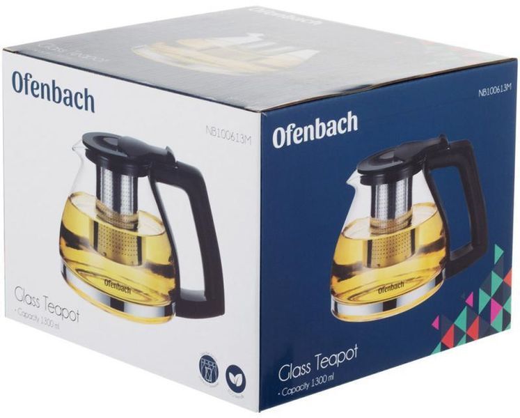 Чайник скляний заварювальний Ofenbach 1300 мл зі знімним ситечком NB-100613M фото