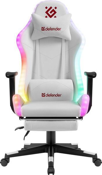 Геймерське крісло Defender Watcher поліуританове з RGB підсвічуванням та підніжкою (Біле) L7032361 фото