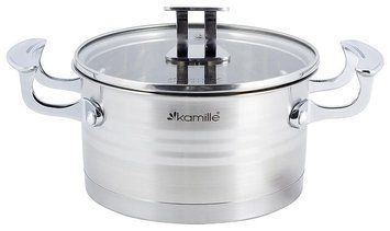 Каструля індукційна Kamille Casserote 4.4л з нержавіючої сталі зі скляною кришкою KM-5856 фото