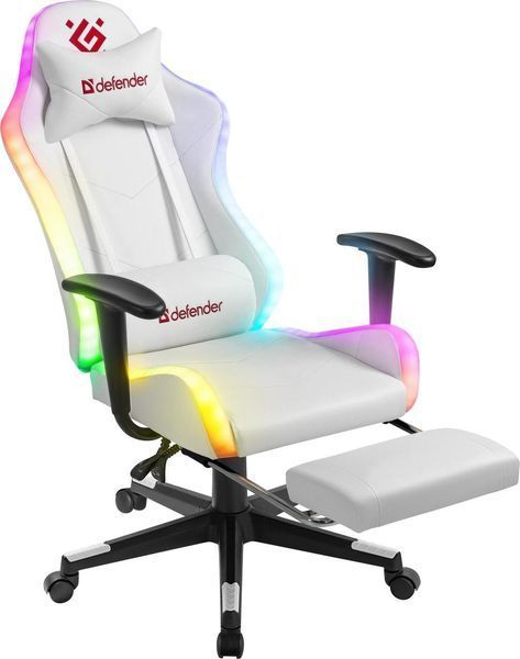Геймерське крісло Defender Watcher поліуританове з RGB підсвічуванням та підніжкою (Біле) L7032361 фото