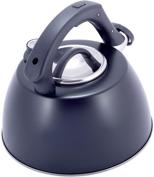 Чайник Kamille Whistling Kettle Thermo 3л из нержавеющей стали со свистком и термометром, черный KM-1077A фото