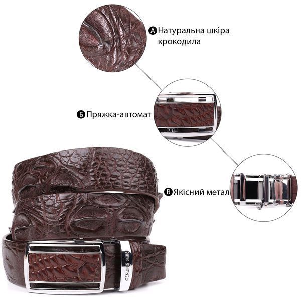 Ремень-автомат CROCODILE LEATHER 18240 из натуральной кожи крокодила Коричневый b18240 фото