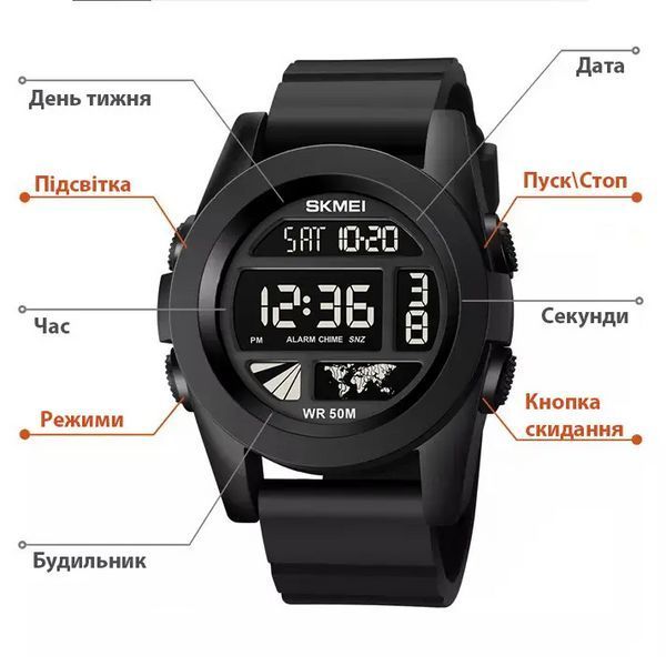 Мужские спортивные часы Skmei 1906 Черный циферблат L9003700 фото