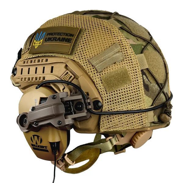Комплект шлем Fast Helmet NIJ IIIA + наушники Walkers Razor Slim с чебурашкой + кавер Мультикам M L9006610 фото