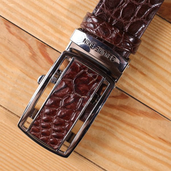 Ремень-автомат CROCODILE LEATHER 18240 из натуральной кожи крокодила Коричневый b18240 фото
