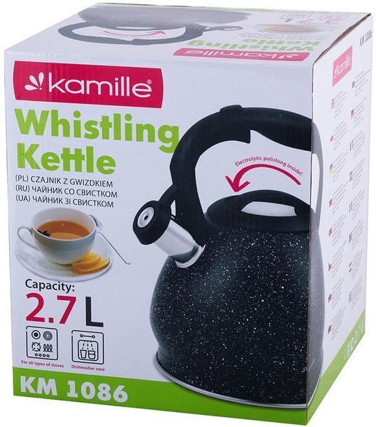 Чайник Kamille Whistling Kettle Marble 2.7л з нержавіючої сталі зі свистком KM-1086 фото