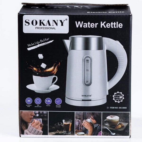 Электрический чайник пластиковый Sokany SK-0808W с индикатором уровня воды 1200 Вт Белый SK0808W фото