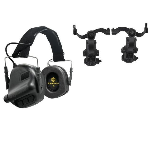 Тактические активные наушники Earmor М31 + крепление на шлем OPS Core (чебурашка) Черный L900892 фото