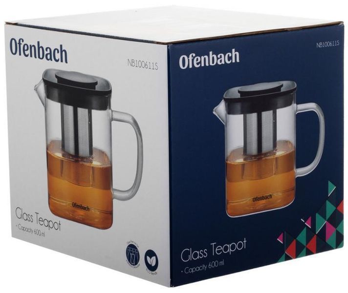 Чайник скляний заварювальний Ofenbach 600 мл зі знімним ситечком (0611s) NB-100611S фото