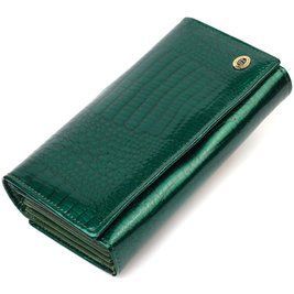 Лакированный женский кошелек с блоком для визиток из натуральной кожи ST Leather 19424 Зеленый b19424 фото