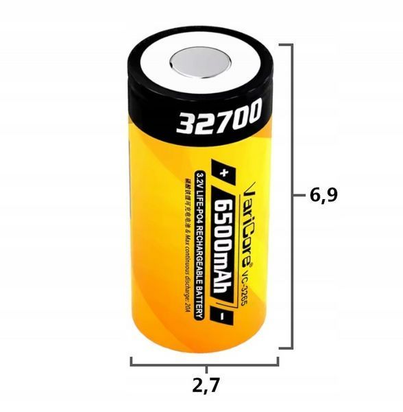Акумулятор 32700 VariCore LIFE-PO4 6500 mAh 3.2 V (VC-3265) N 55A Жовтий L719416 фото