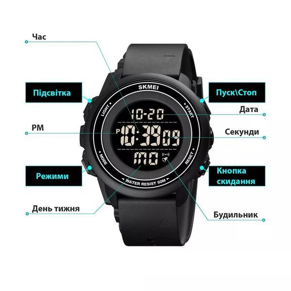 Спортивные мужские часы Skmei 1736 черные с черным циферблатом L707869 фото