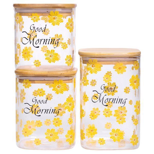 Набор банок для хранения Good Morning 3 штуки 1.2/0.9/0.7 л с бамбуковыми крышками LU-HP-33-3 фото