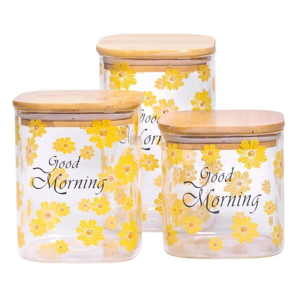 Набор банок для хранения Good Morning 3 штуки 1.2/0.9/0.7 л с бамбуковыми крышками LU-HP-33-3 фото