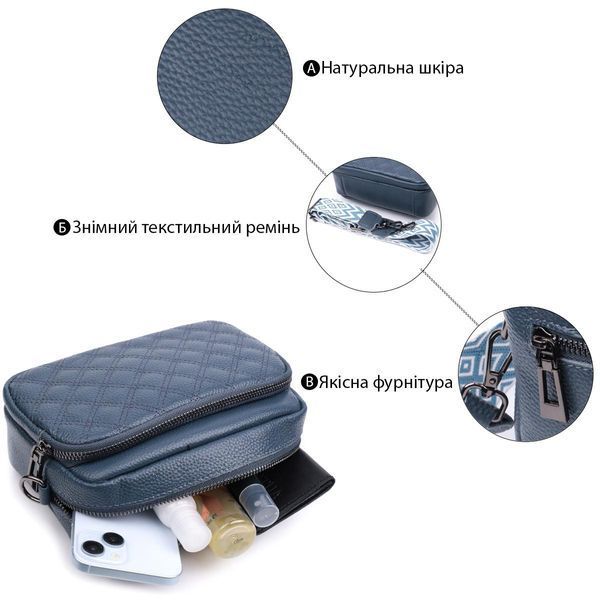 Стильная женская сумка прошитая ромбами на лицевой стороне из натуральной кожи Vintage 22636 Синяя b22636 фото