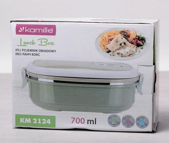 Ланч-бокс Kamille Food Box 700мл, 20х14.5х7.5см, бежевий з оливковим KM-2124 фото