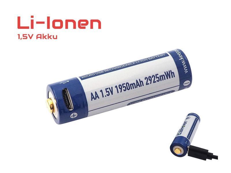Аккумулятор Keeppower AA 14500 1,5В 1950 mAh с micro USB (Синий с белым) L14519 фото