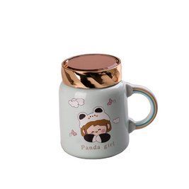 Кружка керамическая Panda girl 420 мл с крышкой бирюзовая HPCY8240GR фото