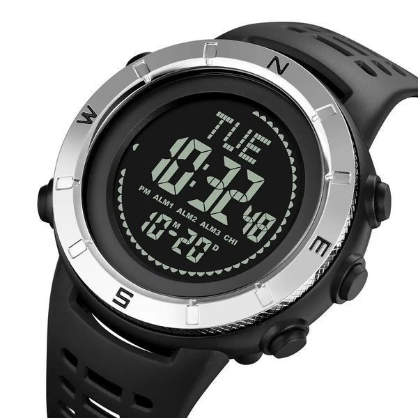 Годинник чоловічий спортивний з компасом Skmei 2096 Compass (Чорний з сріблястим) L703165 фото