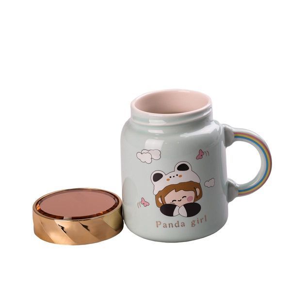 Чашка керамічна Panda girl 420 мл з кришкою бірюзова HPCY8240GR фото