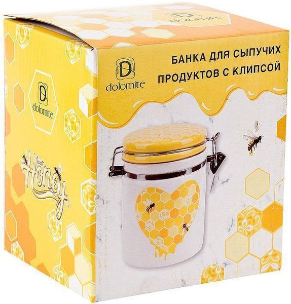 Банка керамическая "Sweet Honey" 650 мл для сыпучих продуктов с металлической затяжкой, белый BD-DM792-HN фото