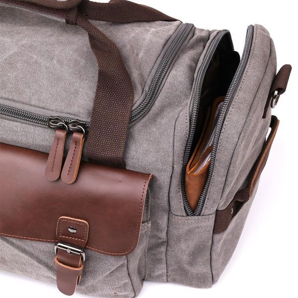 Дорожня сумка текстильна з кишенею Vintage 20191 Сіра 45х25х22 см b20191 фото