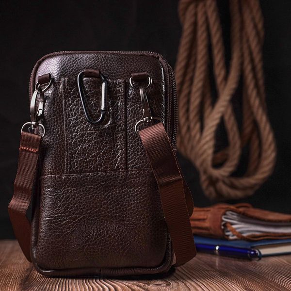Компактная мужская сумка на пояс из натуральной кожи Vintage 22141 Коричневый b22141 фото