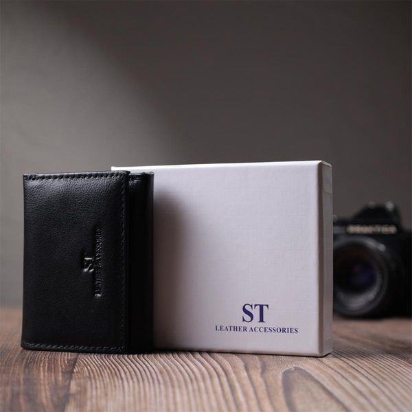 Удобный компактный кошелек с монетницей из натуральной кожи ST Leather 22742 Черный b22742 фото