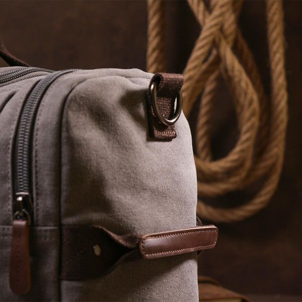 Дорожня сумка текстильна з кишенею Vintage 20191 Сіра 45х25х22 см b20191 фото