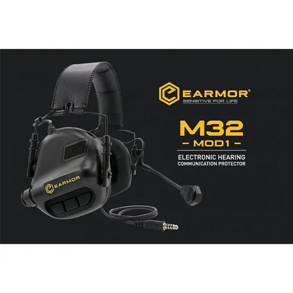 Тактические активные наушники Earmor М32 + крепление чебурашка OPS Core Черный L900894 фото