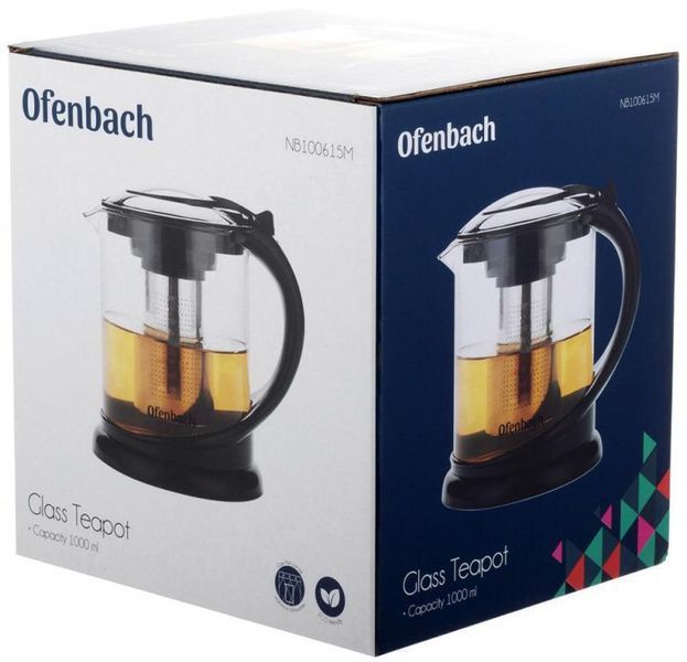 Чайник скляний заварювальний Ofenbach 1000 мл зі знімним ситечком NB-100615M фото