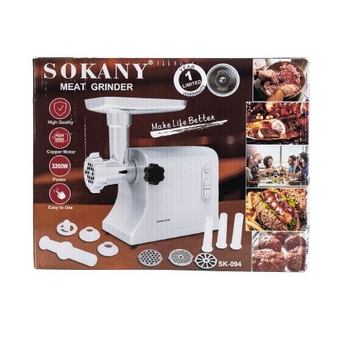 Электрическая мясорубка Sokany SK-094 со сменными решетками 3200 Вт из нержавеющей стали SK-094 фото
