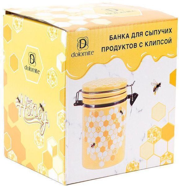 Банка керамическая "Sweet Honey" 650 мл для сыпучих продуктов с металлической затяжкой, желтый BD-DM791-HN фото