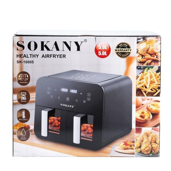 Аерогриль-фритюрниця Sokany SK-10005 сенсорна з двома відділеннями на 10 літрів 2400 Вт SK10005 фото