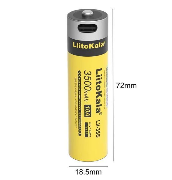 Акумулятор 18650 LiitoKala Li-ion 3500mAh 3.7V Type-C (Жовтий) L718505 фото