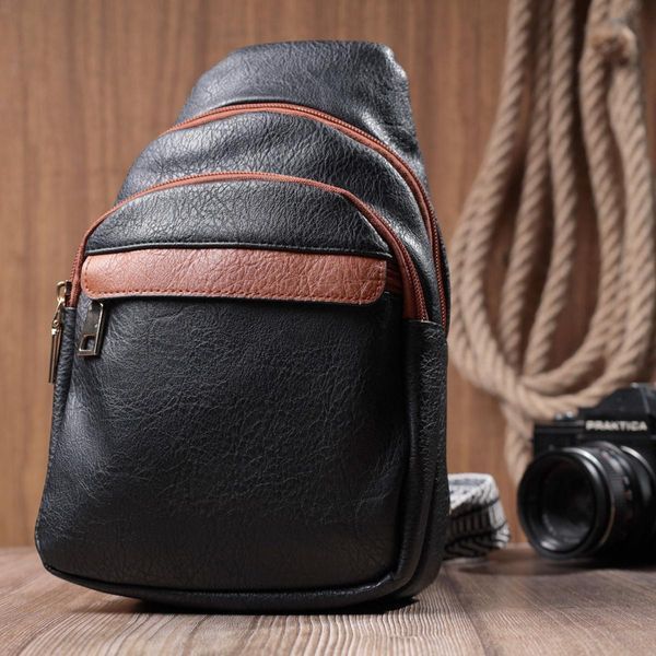 Женская сумка через плечо с отверстием для наушников из экокожи Vintage 22787 Черная b22787 фото