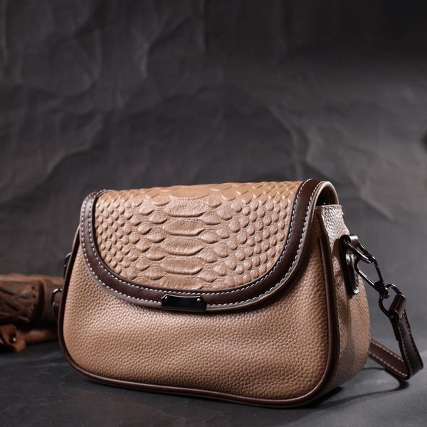 Сумка для женщин с фактурным клапаном из натуральной кожи Vintage 22373 Бежевая b22373 фото