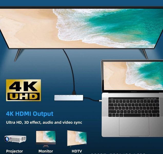Универсальный USB концентратор для MacBook на 8-Port USB TypeC 3.0 Mini Hub SD, TF, RJ 45 L900849 фото