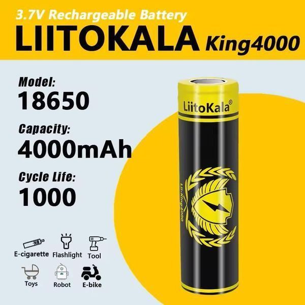 Аккумулятор 18650 LiitoKala 4000mAh 3.7V Li-ion KING промышленный L718417 фото