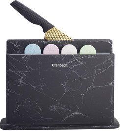 Набор 4 разделочные доски Ofenbach Black Marble 28х18х0.5см на горизонтальной подставке для ножей NB-100200 фото