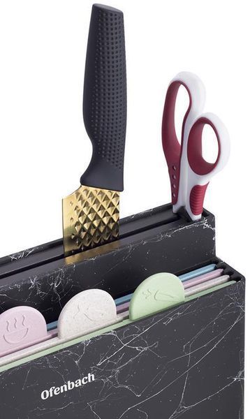 Набір 4 обробні дошки Ofenbach Black Marble 28х18х0.5см на горизонтальній підставці для ножів NB-100200 фото
