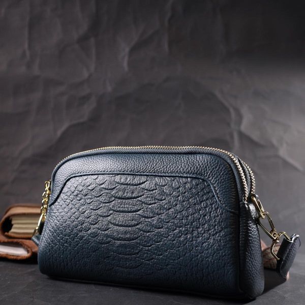Модная сумка на два отделения из натуральной кожи Vintage 22355 Синяя b22355 фото